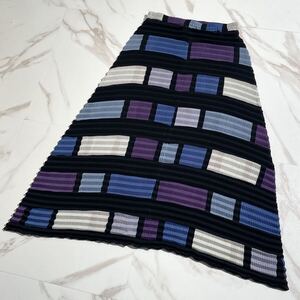 極美品 変形 段違い◎ISSEY MIYAKE archive プリーツロングスカート フレア ギャザー 希少 ステンドグラス調 イッセイミヤケ ストレッチ