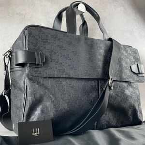 近年モデル 極美品 2way◎dunhill D8 総柄 大容量 A4 PC◯レザー PVC ビジネスバッグ ショルダーバッグ ブリーフ ボストン ダンヒル 黒