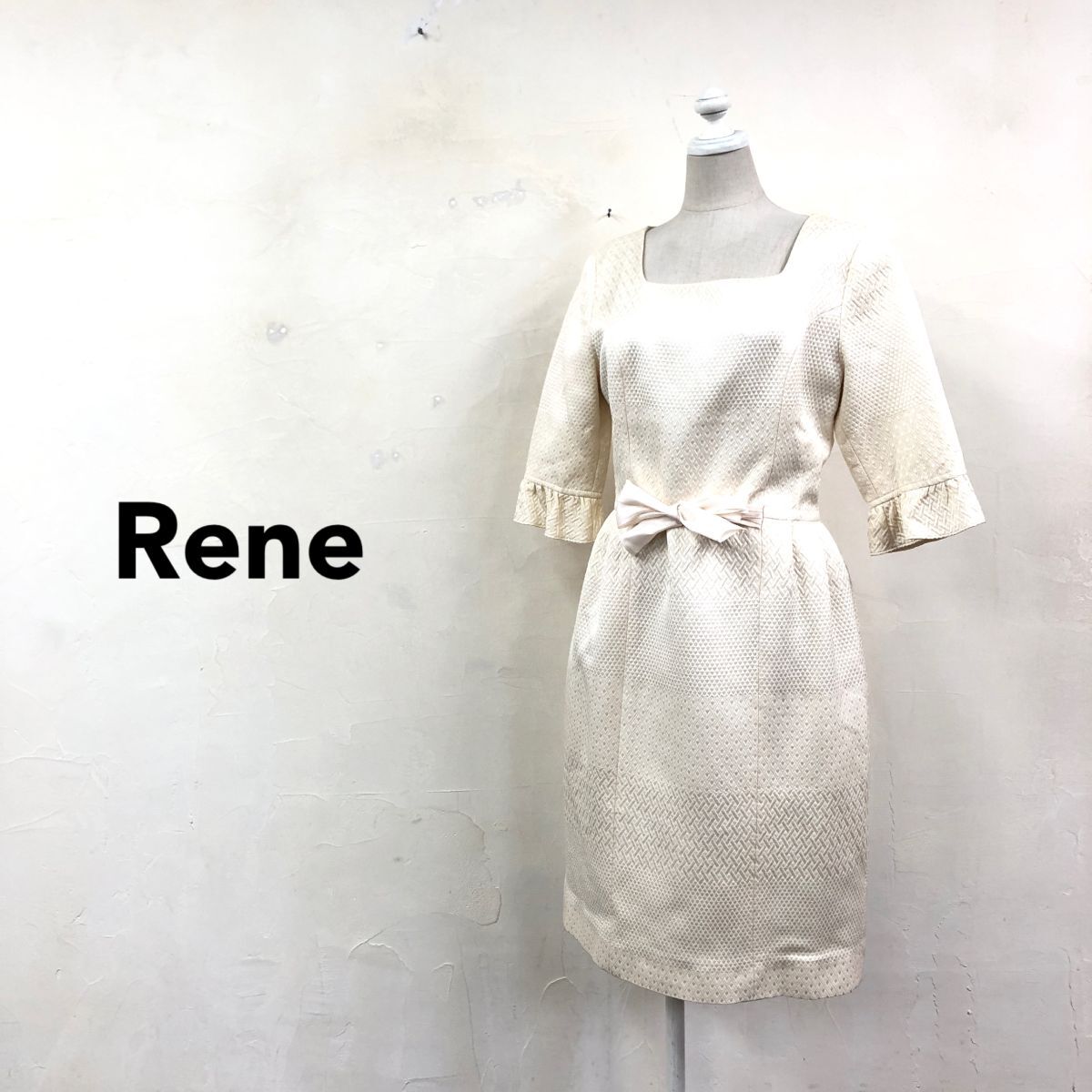 【未使用】Rene ノースリーブワンピース 38サイズ　パール　フリル 未使用】Rene ノースリーブワンピース 38サイズ パール フリル
