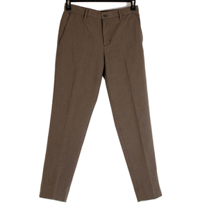 global work グローバルワーク メンズ スラックス テーパードパンツ Mサイズ ブラウン 千鳥柄 厚手 腰ひも センタープレス ノータック