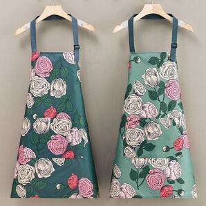 エプロン 2枚セット 前掛け 防水 DIY おしゃれ バラ 薔薇 女性用 大容量ポケット 汚れにくい シワ防止 料理教室用 カフェ 保育士