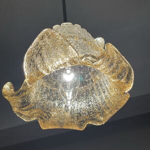 イタリア製 ペンダントライト◆ベネチアンムラノガラスシェード◆幅約18cm 高さ約51cm