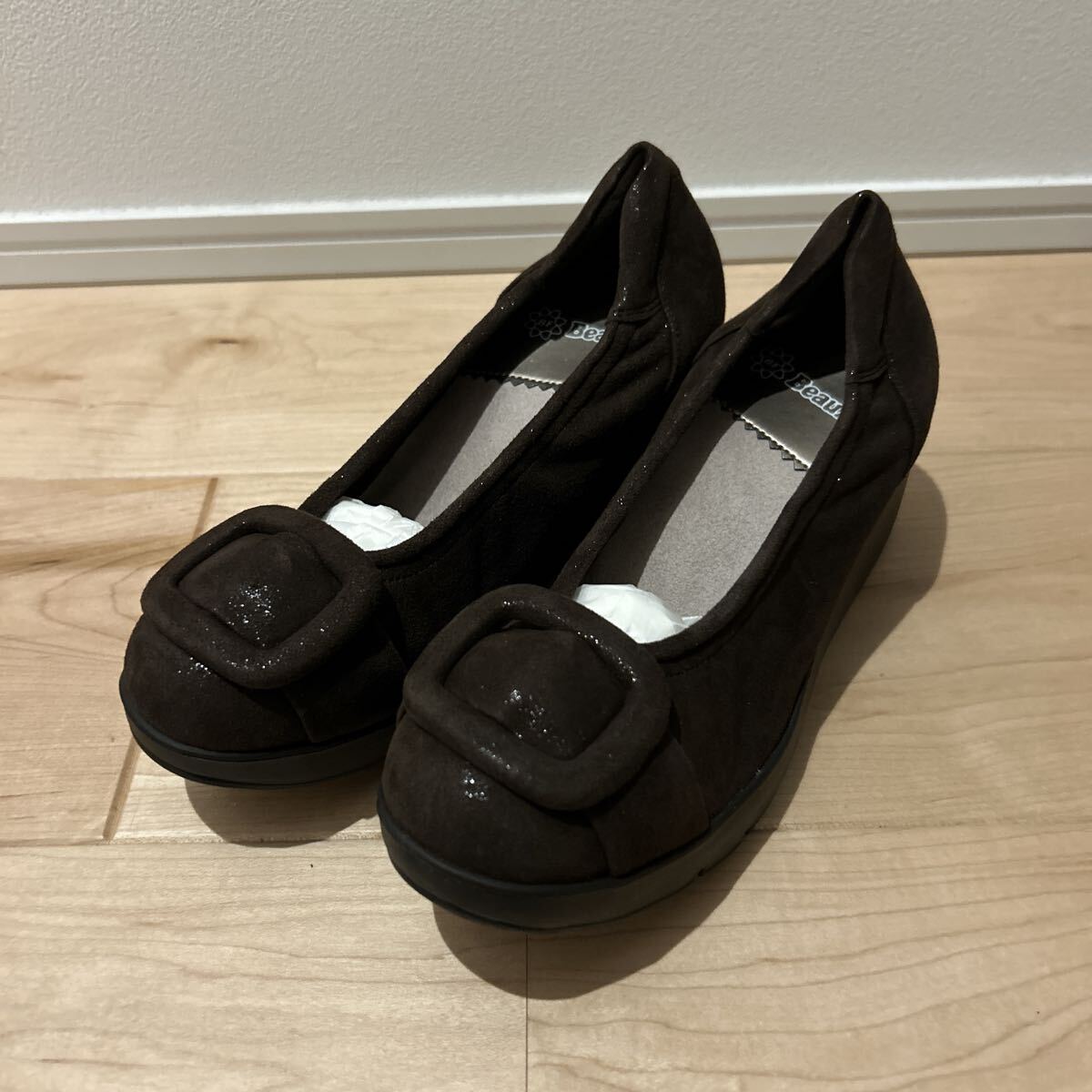 22.5 パンプス 茶色　ヒール高　ウエッジシューズ 靴