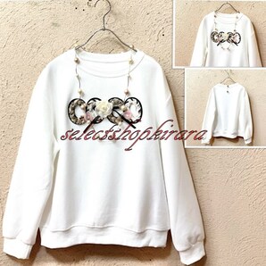 2025新作☆speranza☆フェザー&フラワーロゴ刺繍トレーナー☆F/白