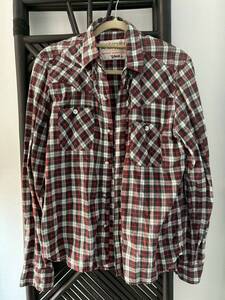 送料無料 Schott N.Y.C RANCHER ショット ランチャー サイズ 38 M 相当 チェック ウェスタン 長袖 シャツ 金 緑 赤 ゴールド レッド 美品