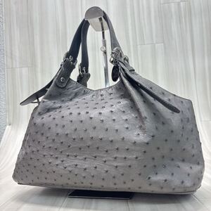 FN20250919-0925-1498【JRA認定】オーストリッチ レザーバッグ 本革 ハンドバッグ グレー レディース 鞄 婦人バッグ