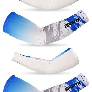 【2組4枚入り】アームカバー 腕カバー UVカット冷感速乾通気(サイズ:L グラデーション青色)