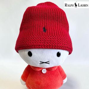 【新品】Polo Ralph Lauren ポロラルフローレン ベビー&キッズ 上品なミニポニーロゴ フリース付コットンニットキャップ レッド size 46cm