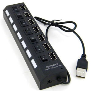 ★ USB 2.0 ハブ7連ポート 500mA ON/OFF切替スイッチ付 LEDライト搭載 / Windows対応 ★ 送料無料 ★