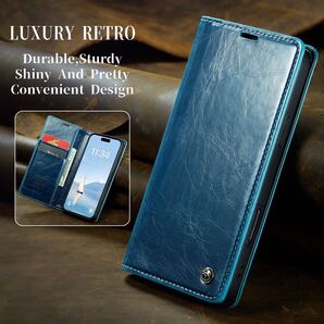 iPhone 16 pro max レザーケース アイフォン16 プロ マックス ケース iPhone16 pro max カバー カード収納 手帳型 ブルー