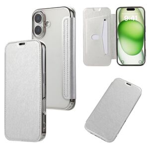 iPhone 16 plus クリアケース アイフォン16 プラス レザーケース iPhone 16 Plus カバー 透明 手帳型 シルバー