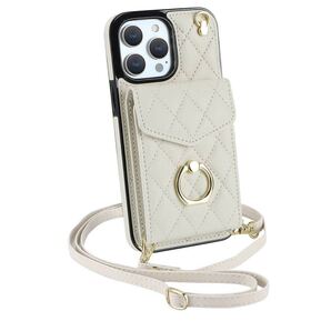 iPhone17 pro max レザーケース アイフォン17 プロ マックス ショルダーケース カード収納 ストラップ2本付き 肩掛け 斜め掛け ホワイト