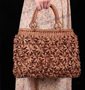 希少新品!極美品★高級UPハンドバック 職人手作り良品 山葡萄かごバッグ 手編み山葡萄籠バッグ バスケット籐かご lhw091