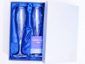 未使用品★☆ボヘミアン グラス ワイングラス シャンパングラス ペア 星 スター 金彩☆ BOHEMIA★箱付き
