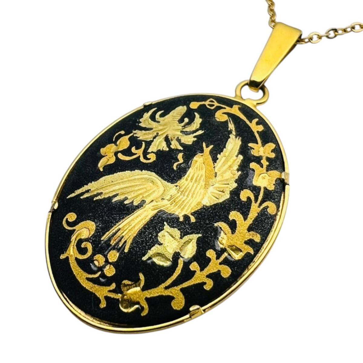 ヴィンテージ　ダマスキナード　鳥　花　ペンダント　Damasquinado 象嵌 ヴィンテージ ダマスキナード 鳥 花 ペンダント Damasquinado