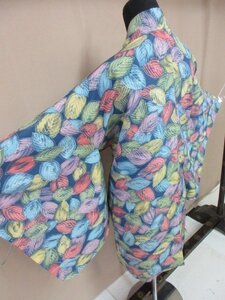 1円 良品 羽織 正絹 和装コート 道行 草葉 カラフル 仕立て糸付 おしゃれ 高級 袷 身丈82cm 裄66cm【夢職】★