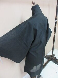 1円 中古 羽織 正絹 男性用 和装 和服 アンティーク 黒 紋なし 無地 単衣 身丈94cm 裄63cm【夢職】★
