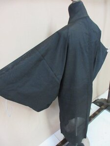1円 中古 羽織 正絹 男性用 和装 和服 アンティーク 黒 紋なし 無地 単衣 身丈101cm 裄64cm【夢職】★
