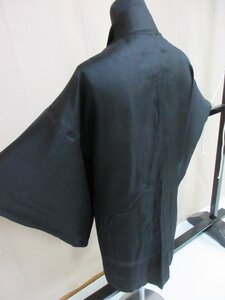 1円 良品 羽織 正絹 男性用 和装 和服 アンティーク 黒 紋なし 無地 幾何学 単衣 身丈80cm 裄65cm【夢職】★