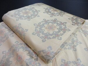 1円 中古 袋帯 正絹 和装 和服 花絵皿 オリエンタル文様 お洒落 全通柄 長さ434cm【夢職】★