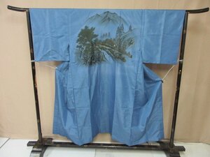 1円 良品 長襦袢 正絹 男性用 和装 和服 遠山 風景 家屋 立木 高級 渋カッコいい 身丈145cm 裄72cm【夢職】★