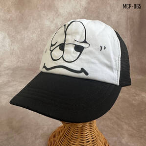 usa古着メッシュキャップ フェイスデザインキャップ ブラック&ホワイト 可愛い