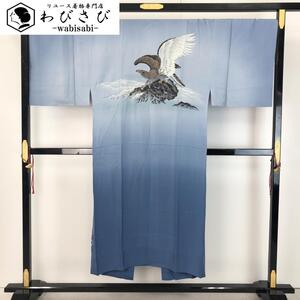 男襦袢 長襦袢 男物 単衣 鷹 瓢箪 裏色 しつけ糸 U-1515 着物 きもの kimono 和服 和装 中古 リサイクル着物 【送料無料】