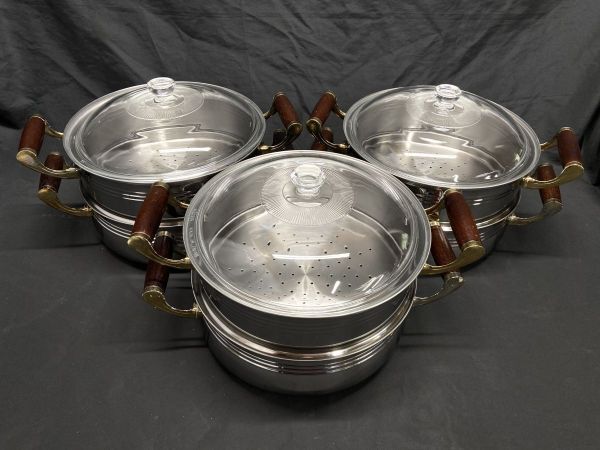 ステンレス製2段蒸し器　中古　350/350/400 ステンレス製2段蒸し器 中古 350/350/400 - メルカリ