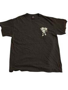 【STUSSY】メキシコ製 Lサイズ スティックマン ロゴプリント Tシャツ ブラック ステューシー