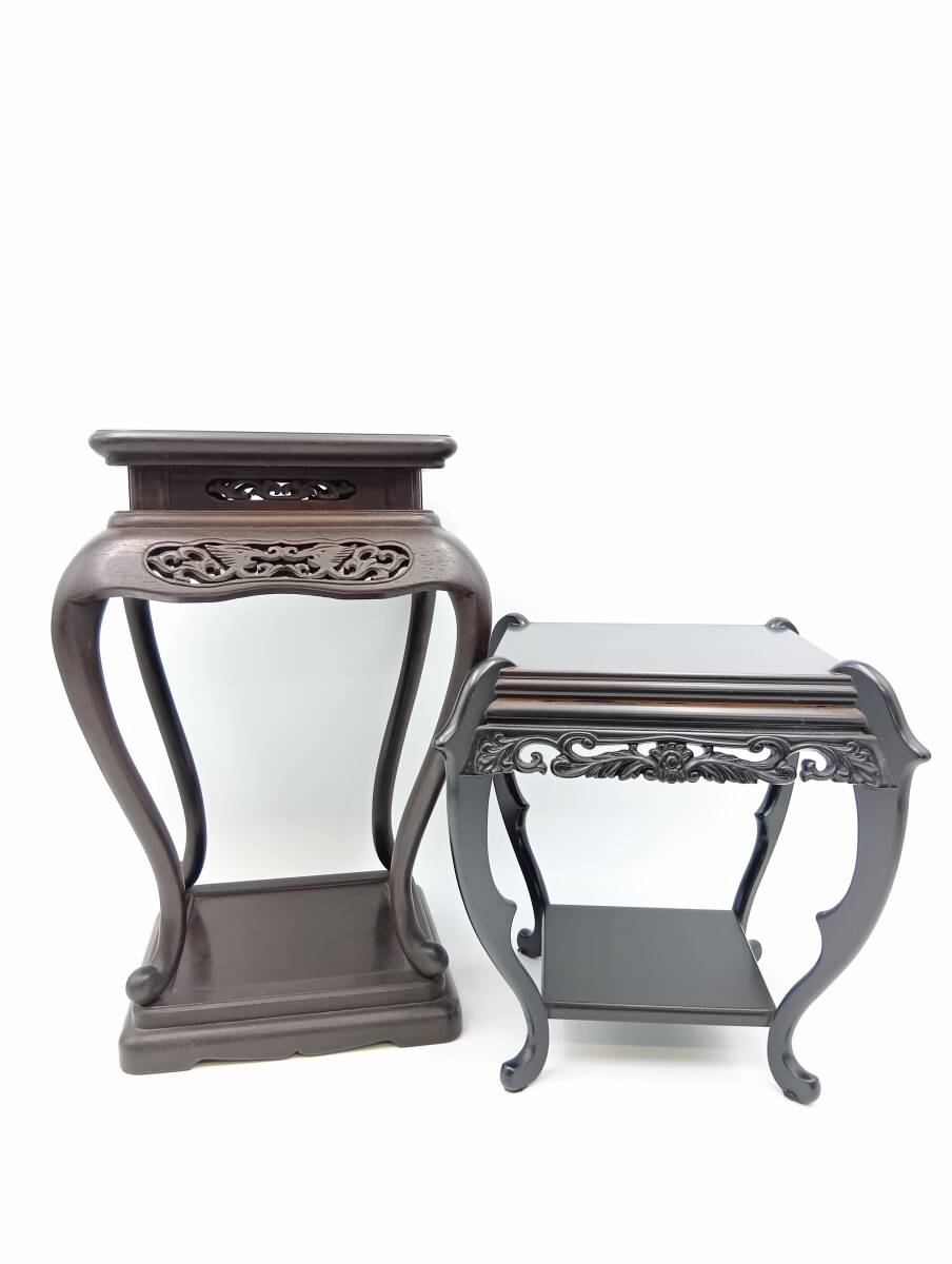 高卓 縞黒檀 二重点 透し彫り花台 香炉台 盆栽台 飾り台 AJ29 高卓 縞黒檀 二重点 透し彫り花台 香炉台 盆栽台 飾り台