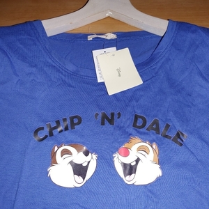 ◆新品◆Disney チップとデール CHIP & DALE◆プリント Tシャツ◆プルオーバー カットソー トップス◆インド 綿 コットン 100% 青 ブルー L