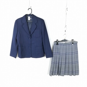 1円 ブレザー チェックスカート 上下2点セット 165A 富士ヨット 冬物 女子 学生服 大阪豊中市立第七中学校 紺 制服 中古 ランクC EY0693