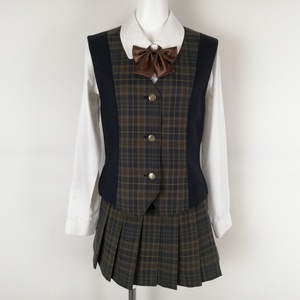1円 ベスト マイクロミニスカート リボン 上下4点セット 富士ヨット 冬物 女子 学生服 埼玉桶川高校 制服 中古 ランクC EY1523