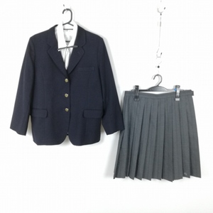 1円 ブレザー スカート 紐タイ 上下4点セット 大きいサイズ 特大 冬物 女子 学生服 東京南平高校 紺 制服 中古 ランクB EY0443