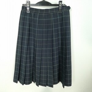 1円 スクールスカート 夏物 w63-丈64 チェック 福岡三国中学 プリーツ 学生服 制服 女子 中古 HK1567