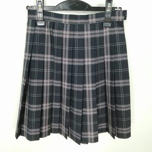 1円 スクールスカート 夏物 w60-丈47 チェック 中学 高校 プリーツ 学生服 制服 女子 中古 HK1537