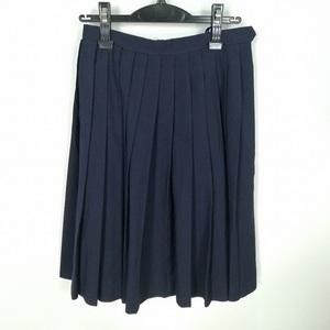 1円 スクールスカート 冬物 w60-丈61 紺 中学 高校 プリーツ 学生服 制服 女子 中古 HK0907
