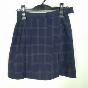 1円 スクールスカート 夏物 w63-丈43 チェック 中学 高校 ミニ丈 プリーツ 学生服 制服 女子 中古 HK1543