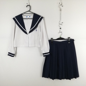 1円 セーラー服 スカート 上下2点セット 大きいサイズ 中間服 白1本線 女子 学生服 宮崎高鍋高校 白 中古 ランクC EY1543