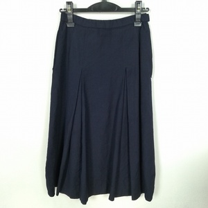1円 スクールスカート 冬物 w63-丈70 紺 中学 高校 プリーツ 学生服 制服 女子 中古 HK0965