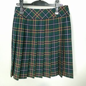 1円 スクールスカート 大きいサイズ 冬物 w75-丈53 チェック 中学 高校 プリーツ 学生服 制服 女子 中古 HK1802