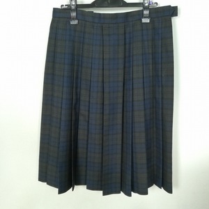 1円 スクールスカート 大きいサイズ 冬物 w75-丈67 チェック 中学 高校 プリーツ 学生服 制服 女子 中古 HK1806
