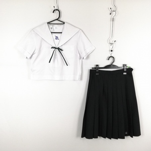 1円 セーラー服 スカート 紐タイ 上下3点セット 大きいサイズ 夏物 白3本線 女子 学生服 兵庫大白書中学 白 制服 中古 ランクB EY2042