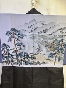 大島紬 正絹 羽織り アンサンブル 男性用 青緑 着物 和服 和装 リメイク ハンドメイド 生地 衣装 百貨店 高級