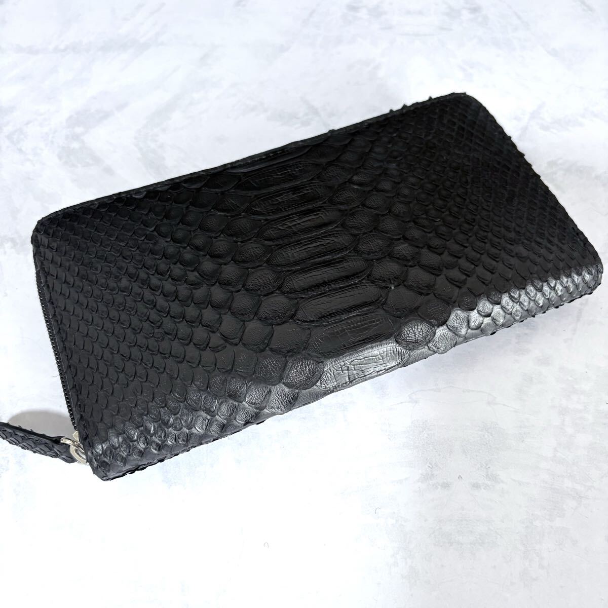 パイソン 長財布 ラウンドファスナー 蛇革 メンズ レディース ブラック 黒 パイソン レザー 革財布