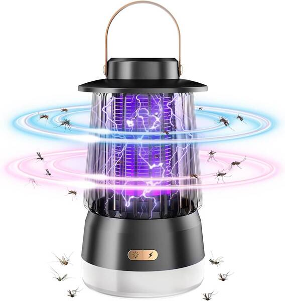 電撃殺虫器【2025年夏新モデル】電気蚊取り器 電撃殺虫灯 捕虫器 殺虫灯/炎ムードライト/LED照明3in1 360°強力蚊除け