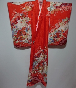 女の子着物と長襦袢セット 四つ身 七五三 オシドリ 桜 花ばな 和装 お正月 七歳 日本の美 伝統 女児 花柄