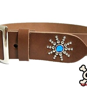 栃木レザー エンドオンリースタッズベルト チョコ(ブルースポッツ)40㎜幅 一枚革
