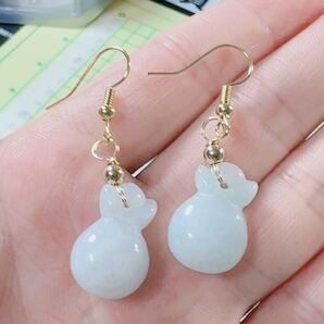 R2M-0317天然本翡翠《本物保証》 銭袋 白翡翠ピアス 一点物 魔除け 昇進 成功 風水 金運 財運 幸運 幸福 縁起物 パワーストーン