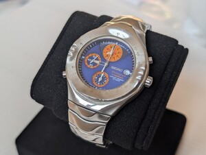 SEIKO セイコー クロノグラフ 3針 7T52-6B10 青文字盤 ステンレススチール 腕時計 Watch 1円